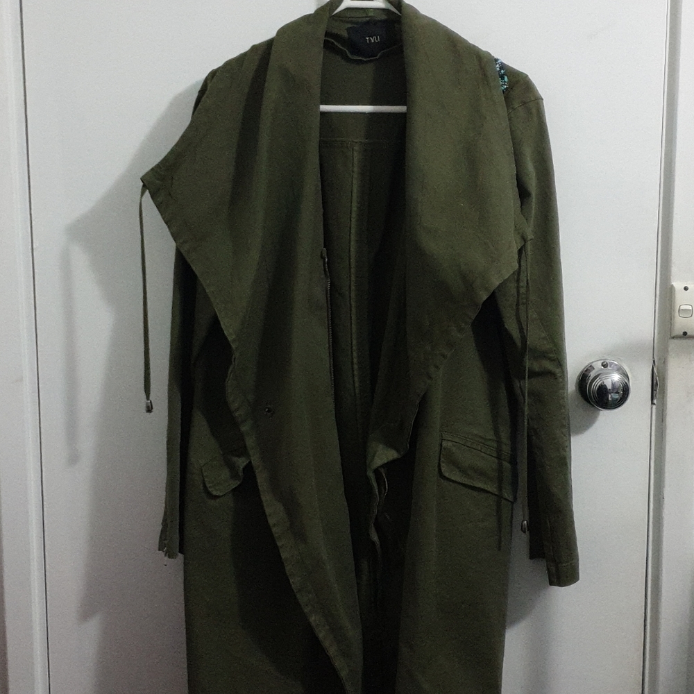 Tyli size L army green beaded trench coat - Picture 4 of 9